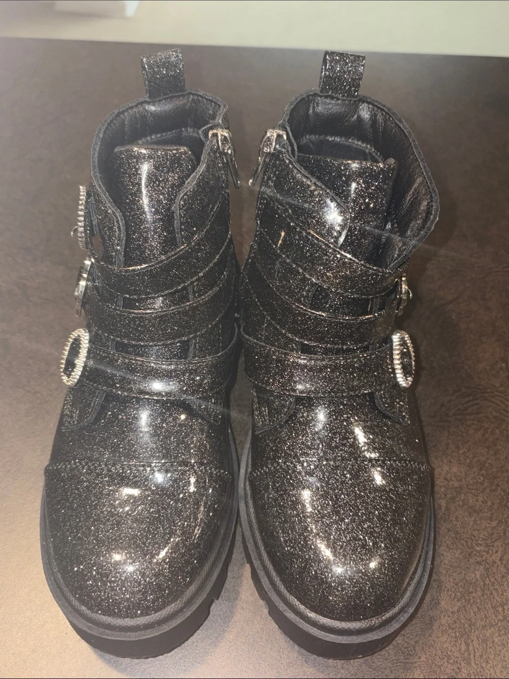 Justice Girls Black Glitter Buckle Ankle Boots